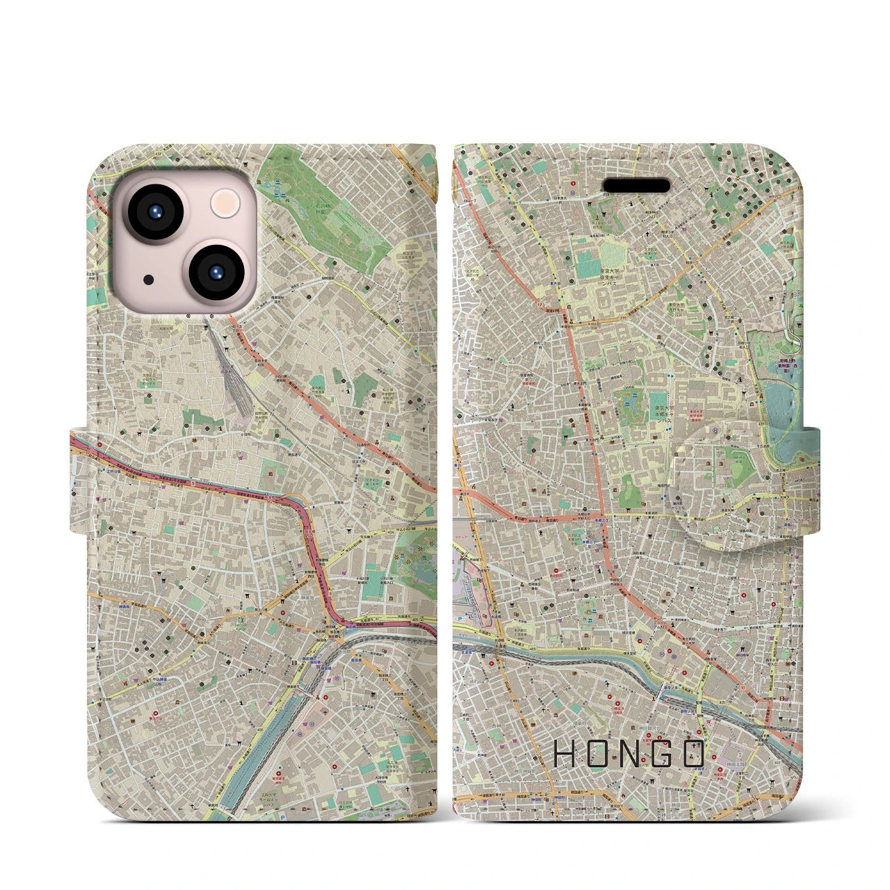 【本郷(東京都)】地図柄iPhoneケース(手帳タイプ)ナチュラル・iPhone 13 mini 用