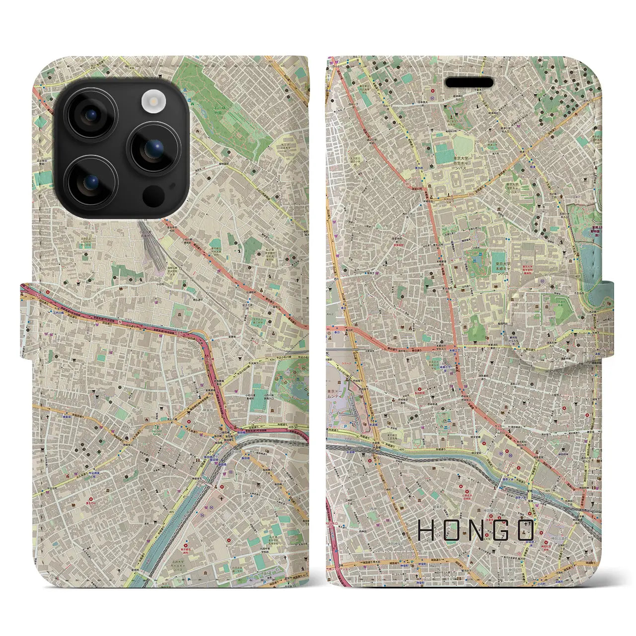 【本郷(東京都)】地図柄iPhoneケース(手帳タイプ)ナチュラル・iPhone 16 用