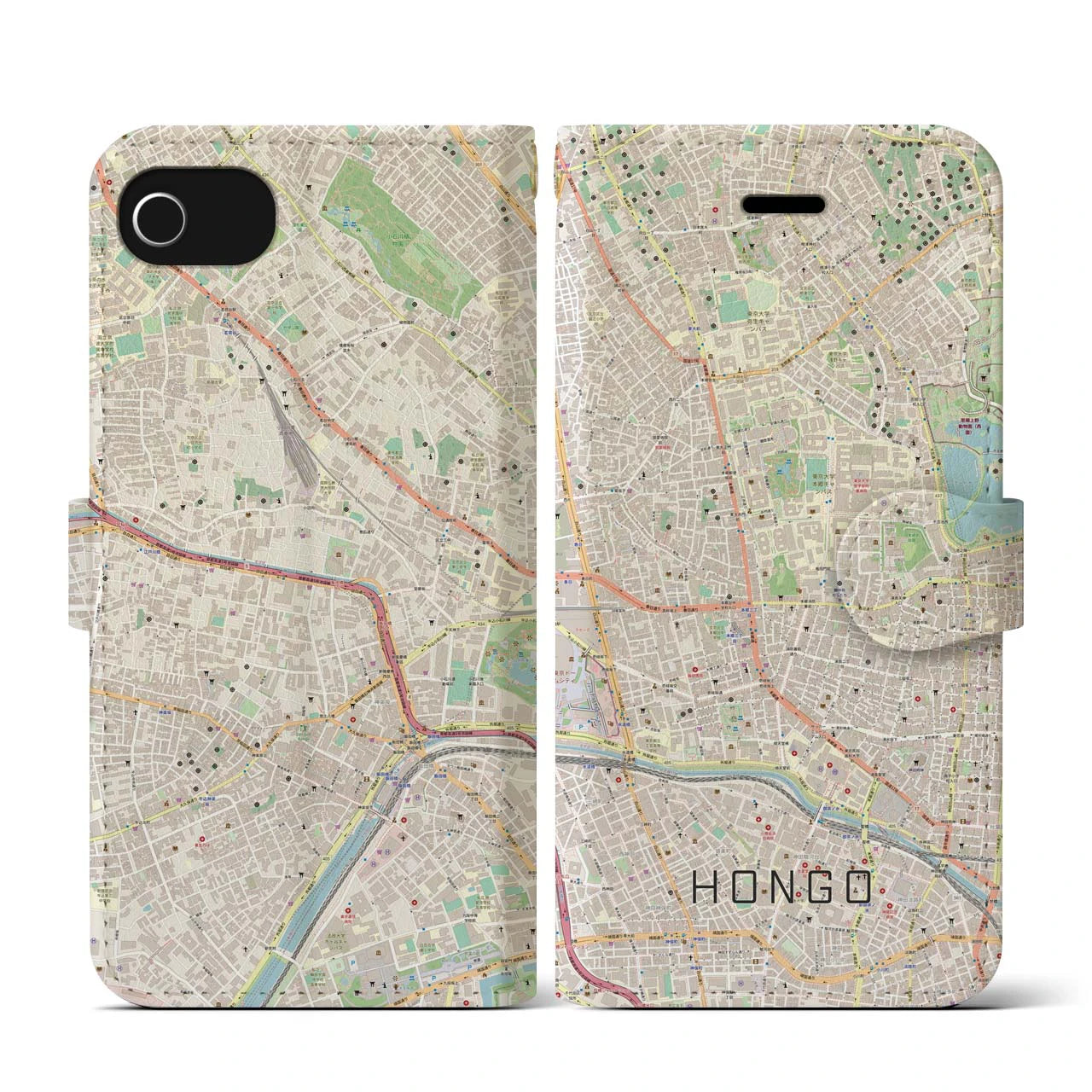 【本郷(東京都)】地図柄iPhoneケース(手帳タイプ)ナチュラル・iPhone SE(第3 / 第2世代) / 8 / 7 / 6s / 6 用