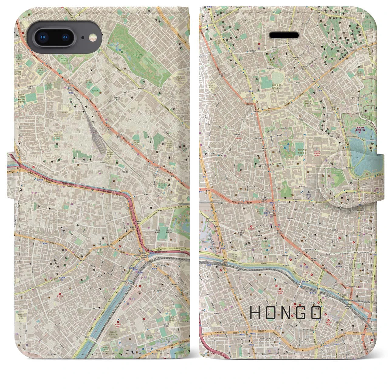 【本郷(東京都)】地図柄iPhoneケース(手帳タイプ)ナチュラル・iPhone 8Plus /7Plus / 6sPlus / 6Plus 用