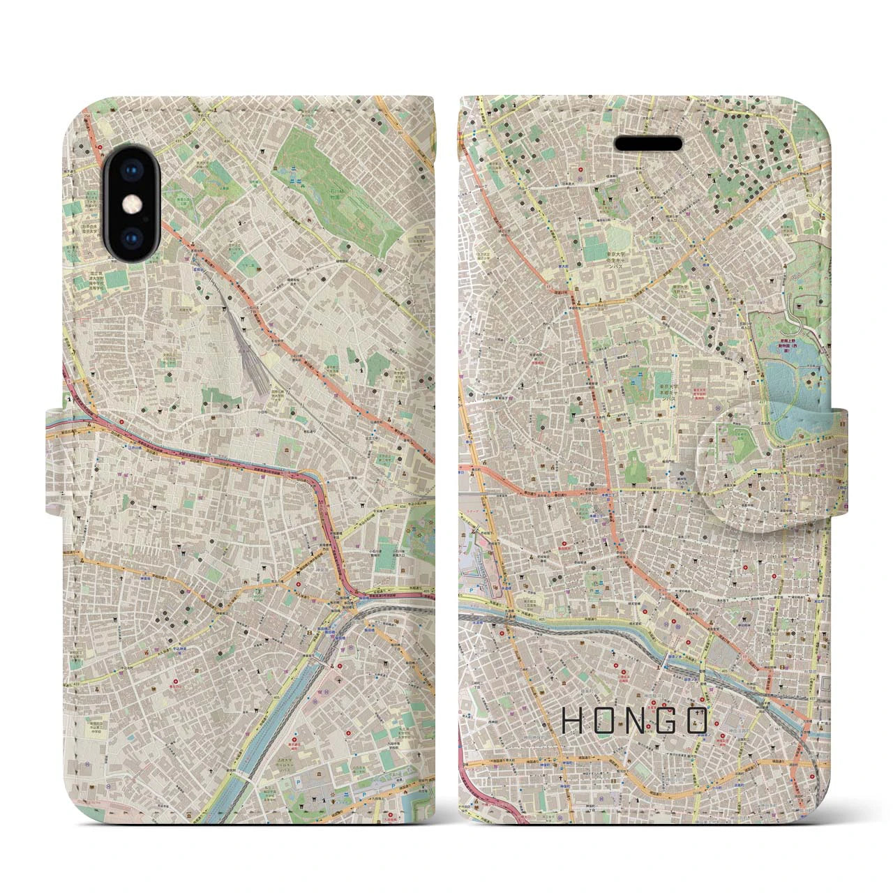 【本郷(東京都)】地図柄iPhoneケース(手帳タイプ)ナチュラル・iPhone XS / X 用