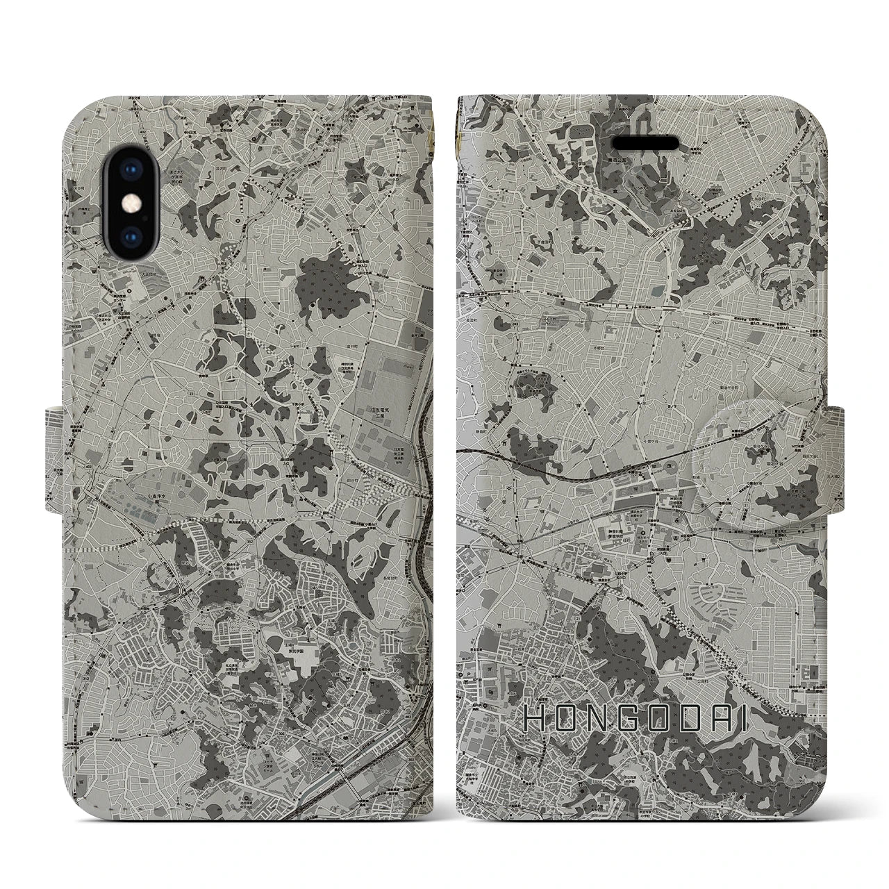 【本郷台(神奈川県)】地図柄iPhoneケース(手帳タイプ)モノトーン・iPhone XS / X 用