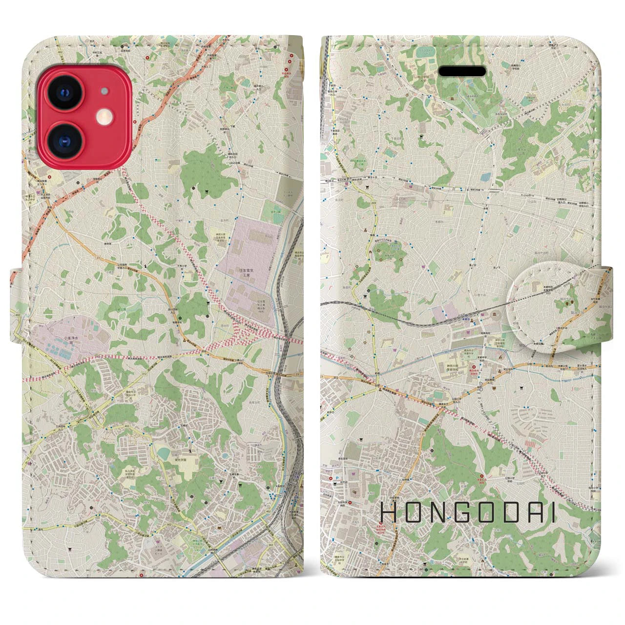【本郷台(神奈川県)】地図柄iPhoneケース(手帳タイプ)ナチュラル・iPhone 11 用