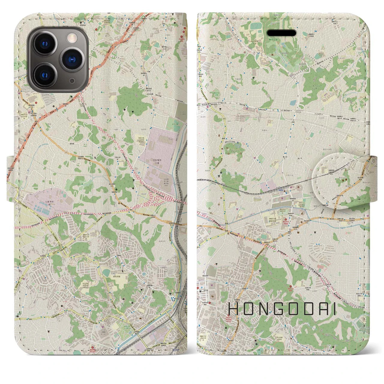 【本郷台(神奈川県)】地図柄iPhoneケース(手帳タイプ)ナチュラル・iPhone 11 Pro Max 用