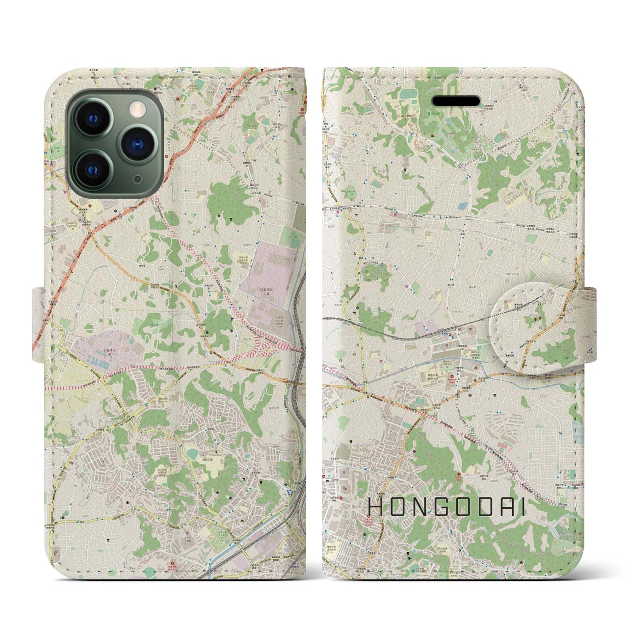 【本郷台(神奈川県)】地図柄iPhoneケース(手帳タイプ)ナチュラル・iPhone 11 Pro 用