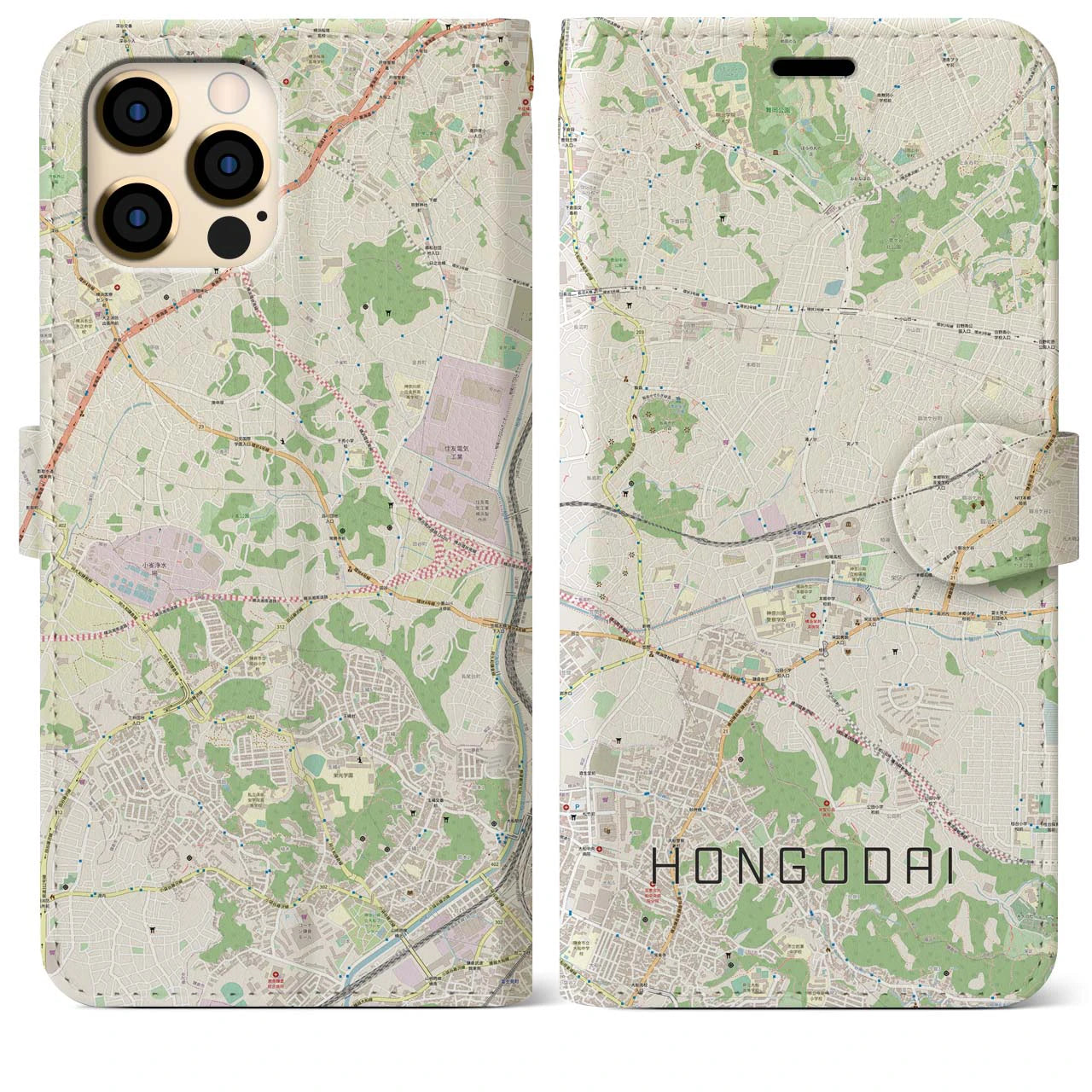 【本郷台(神奈川県)】地図柄iPhoneケース(手帳タイプ)ナチュラル・iPhone 12 Pro Max 用