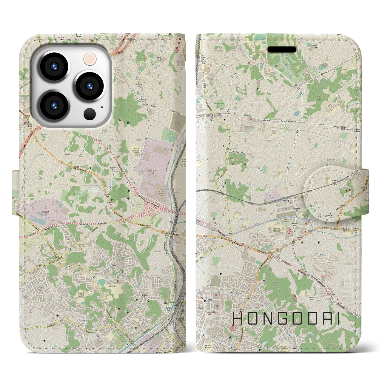 【本郷台(神奈川県)】地図柄iPhoneケース(手帳タイプ)ナチュラル・iPhone 13 Pro 用