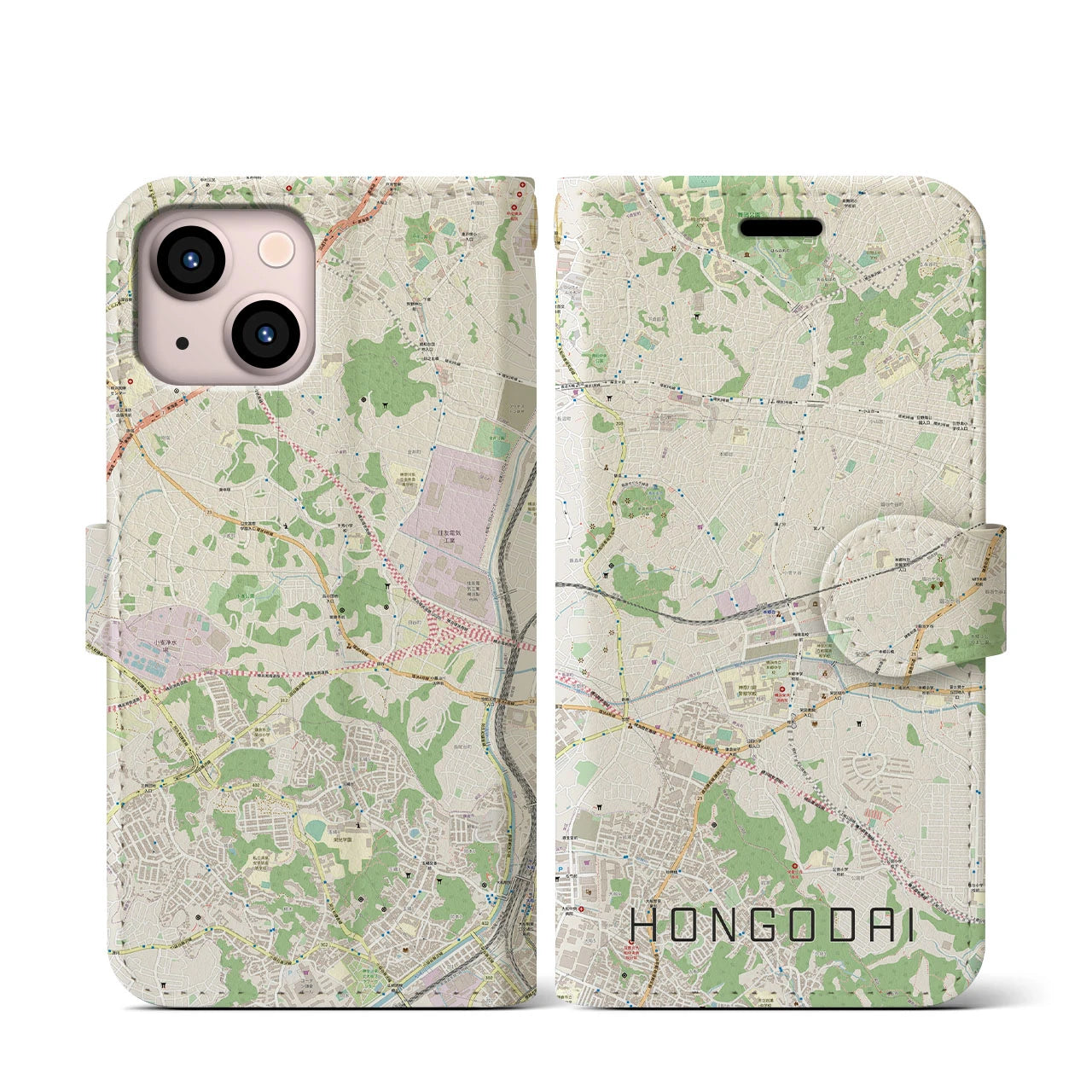 【本郷台(神奈川県)】地図柄iPhoneケース(手帳タイプ)ナチュラル・iPhone 13 mini 用