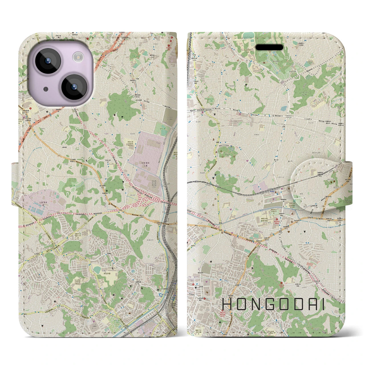 【本郷台(神奈川県)】地図柄iPhoneケース(手帳タイプ)ナチュラル・iPhone 14 用