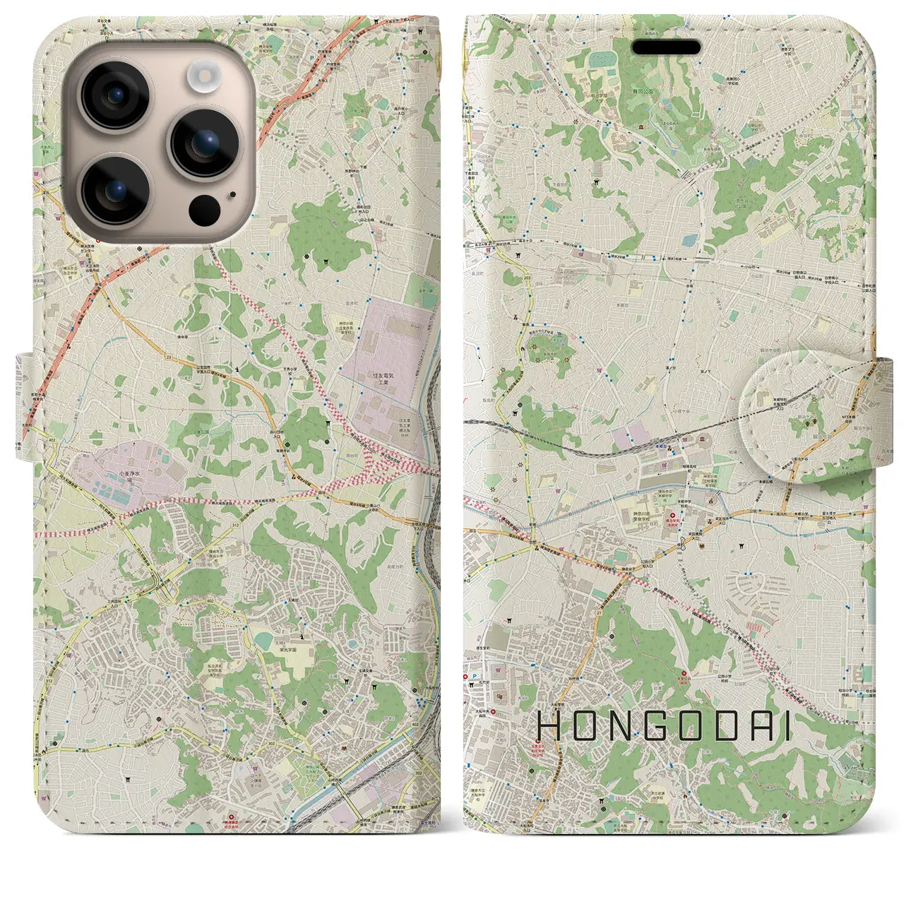 【本郷台(神奈川県)】地図柄iPhoneケース(手帳タイプ)ナチュラル・iPhone 16 Plus 用