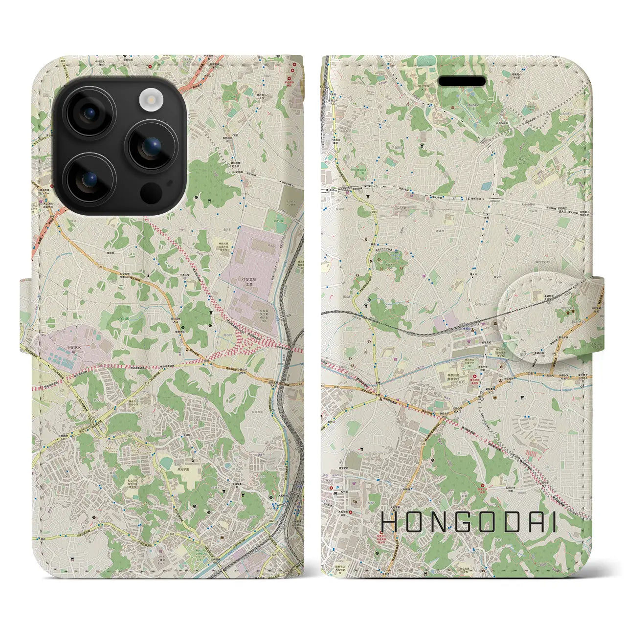 【本郷台(神奈川県)】地図柄iPhoneケース(手帳タイプ)ナチュラル・iPhone 16 用