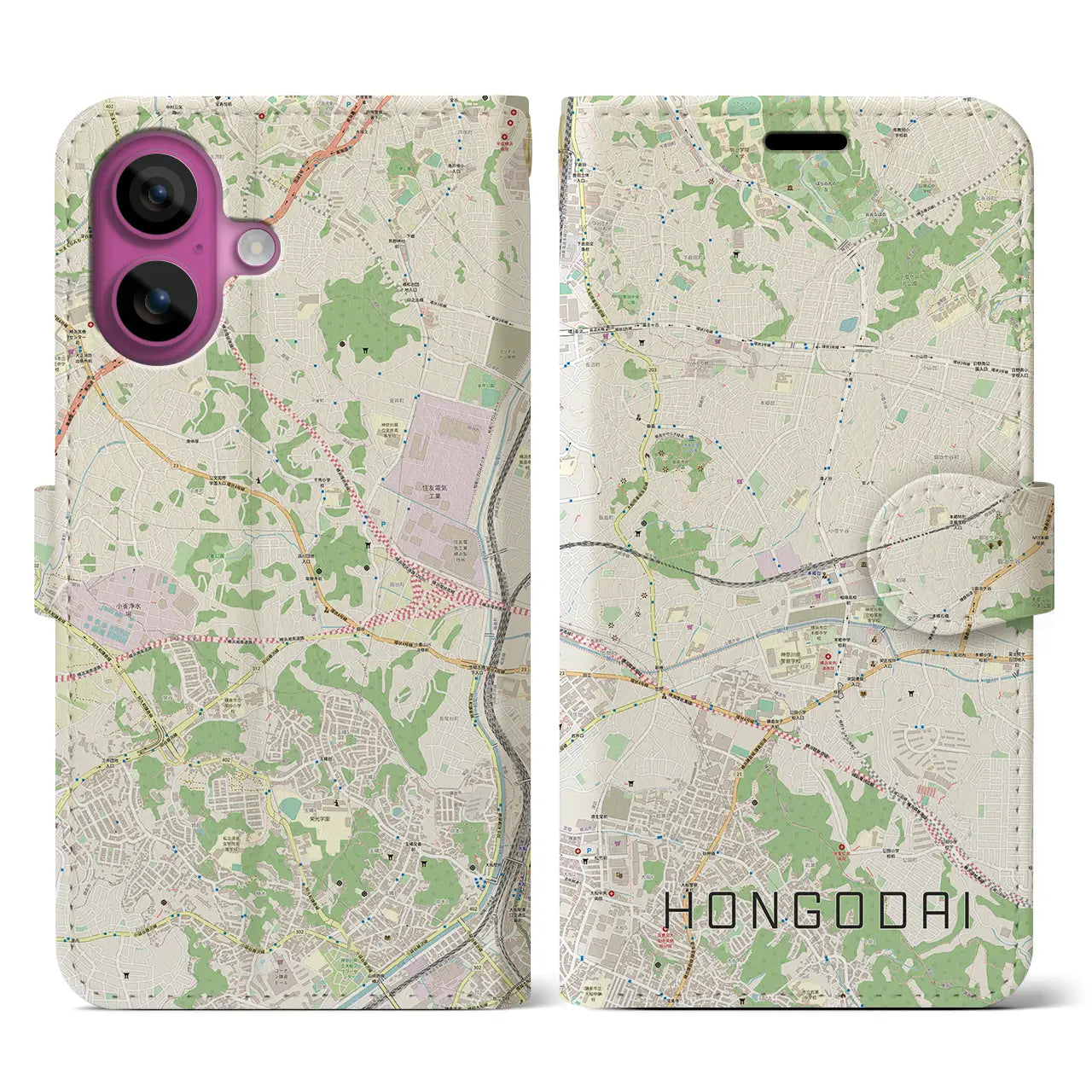 【本郷台(神奈川県)】地図柄iPhoneケース(手帳タイプ)ナチュラル・iPhone 16 Pro 用