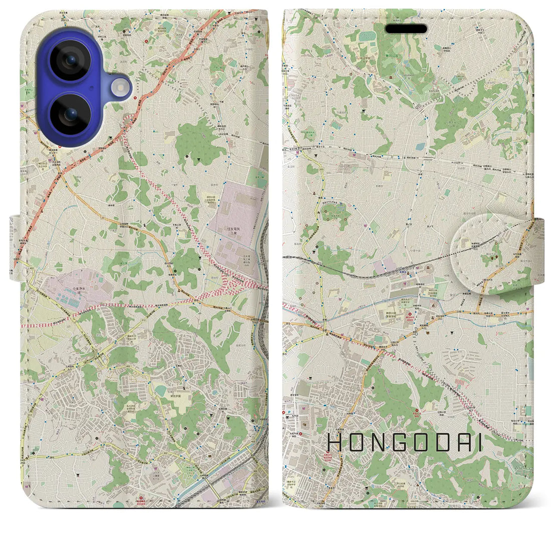 【本郷台(神奈川県)】地図柄iPhoneケース(手帳タイプ)ナチュラル・iPhone 16 Pro Max 用