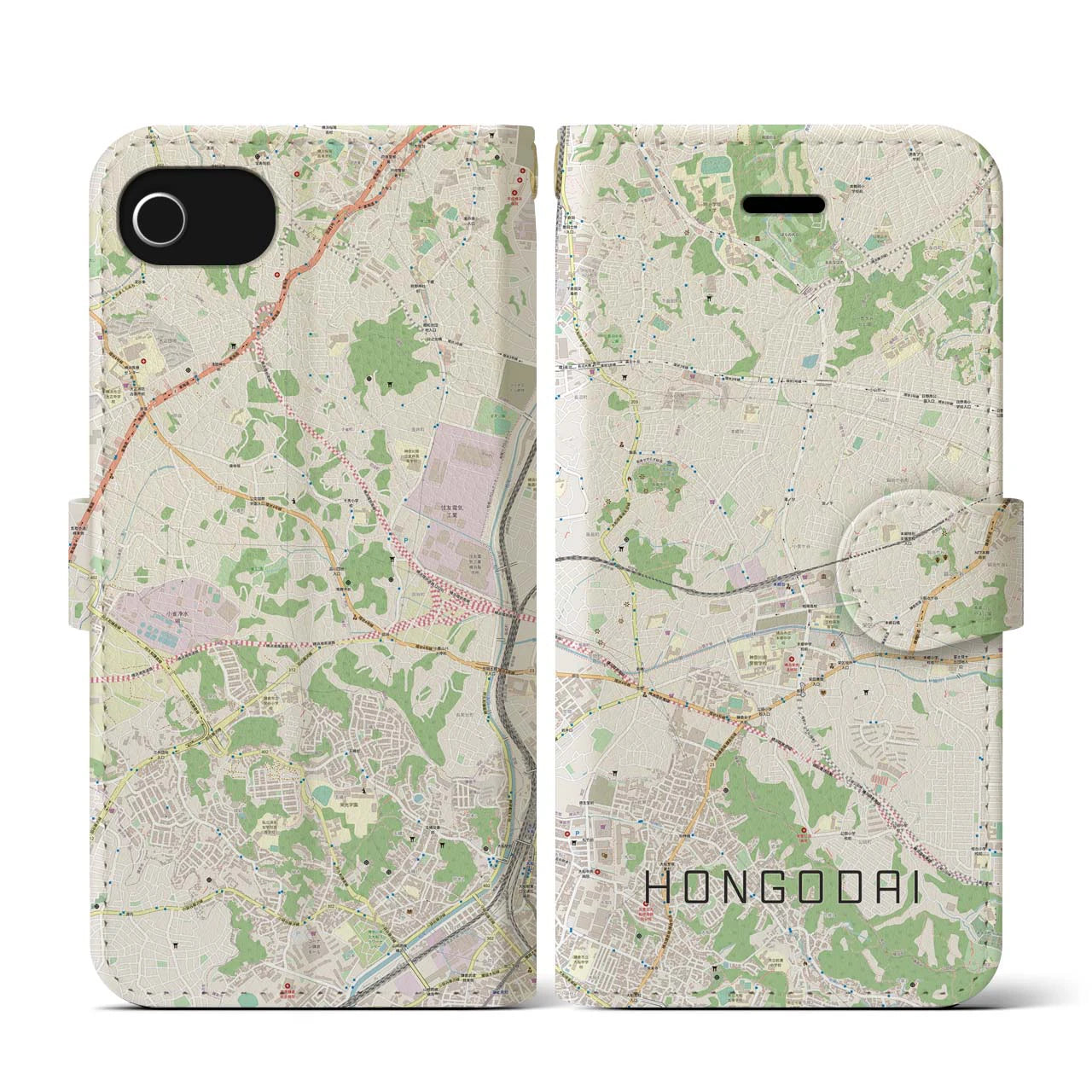 【本郷台(神奈川県)】地図柄iPhoneケース(手帳タイプ)ナチュラル・iPhone SE(第3 / 第2世代) / 8 / 7 / 6s / 6 用