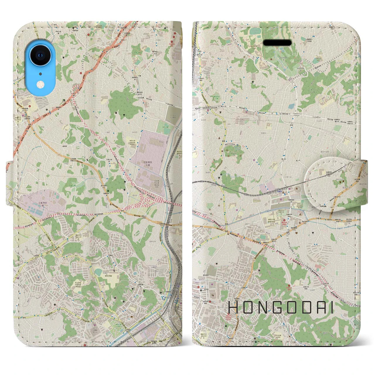 【本郷台(神奈川県)】地図柄iPhoneケース(手帳タイプ)ナチュラル・iPhone XR 用