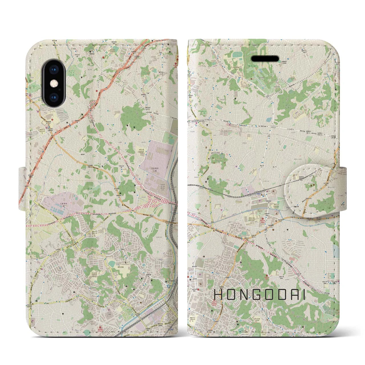 【本郷台(神奈川県)】地図柄iPhoneケース(手帳タイプ)ナチュラル・iPhone XS / X 用