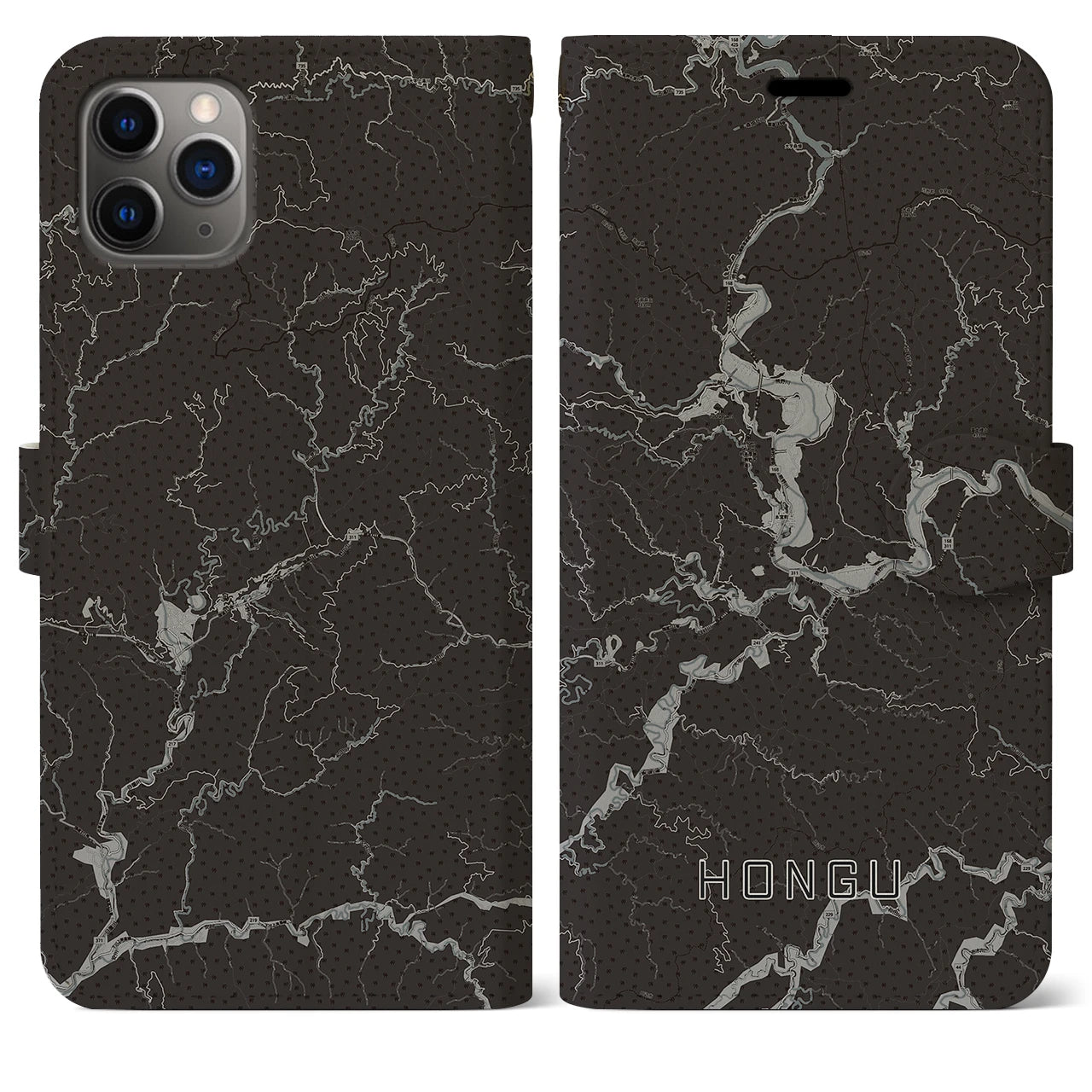 【本宮(和歌山県)】地図柄iPhoneケース(手帳タイプ)モノトーン・iPhone 11 Pro Max 用