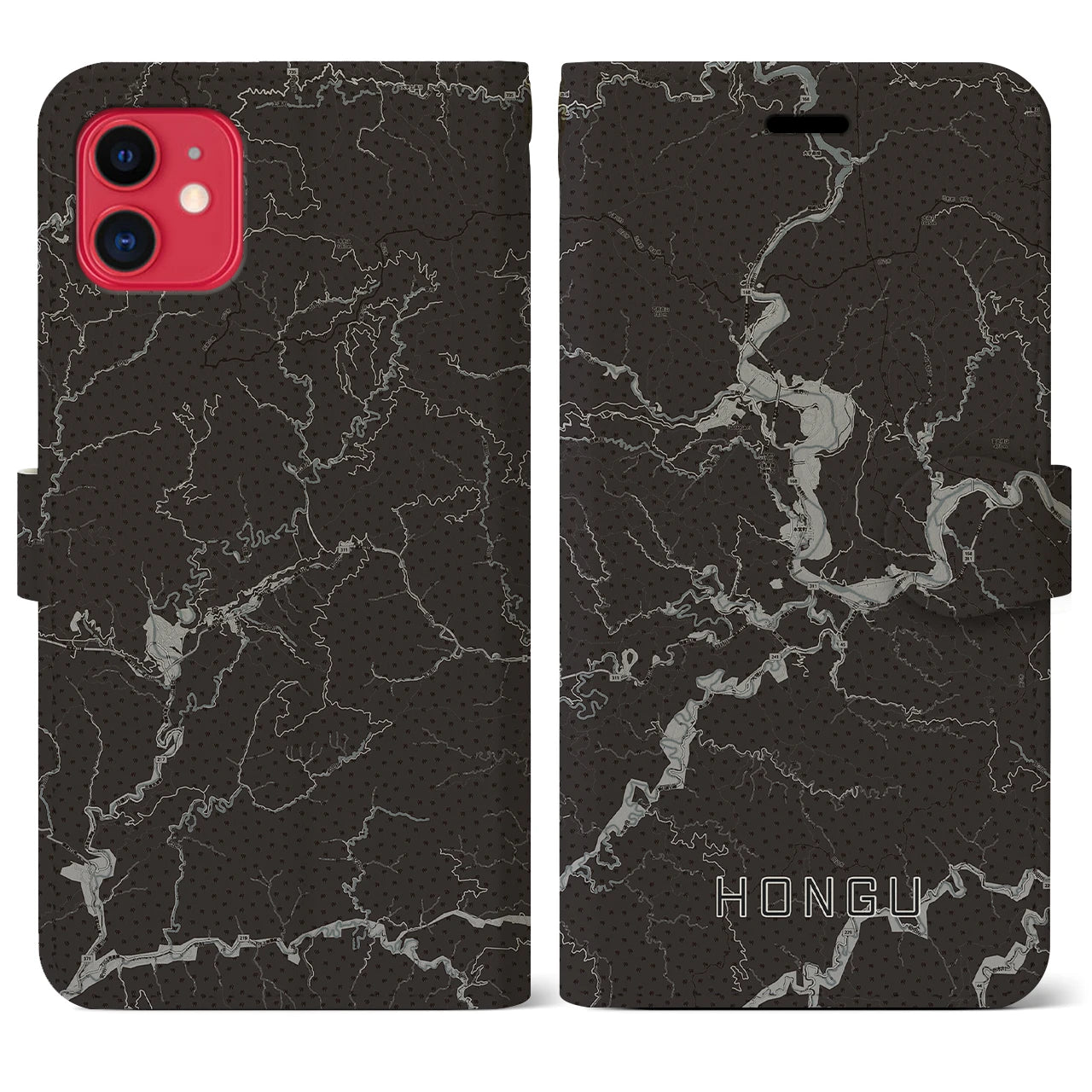 【本宮(和歌山県)】地図柄iPhoneケース(手帳タイプ)モノトーン・iPhone 11 用
