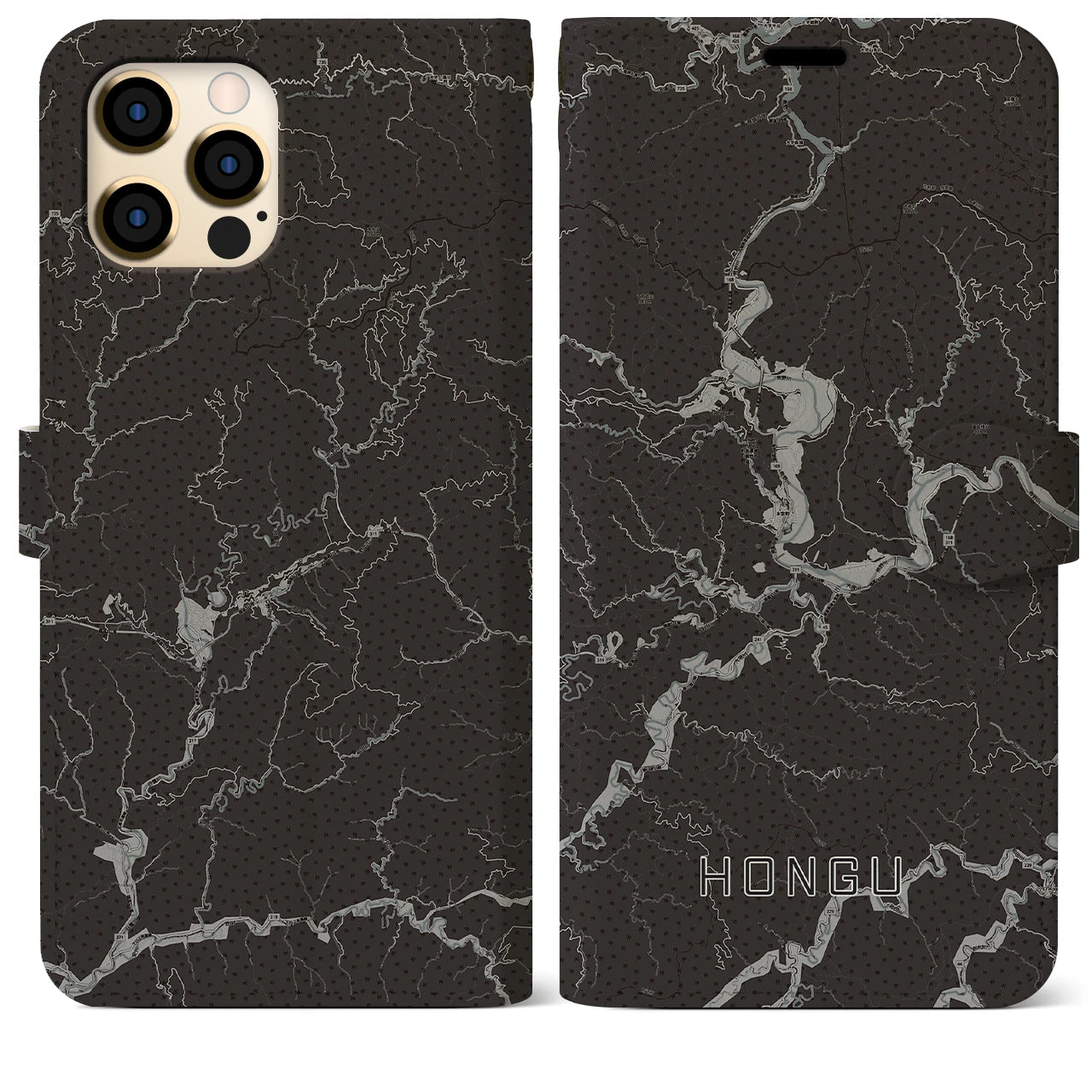 【本宮(和歌山県)】地図柄iPhoneケース(手帳タイプ)モノトーン・iPhone 12 Pro Max 用