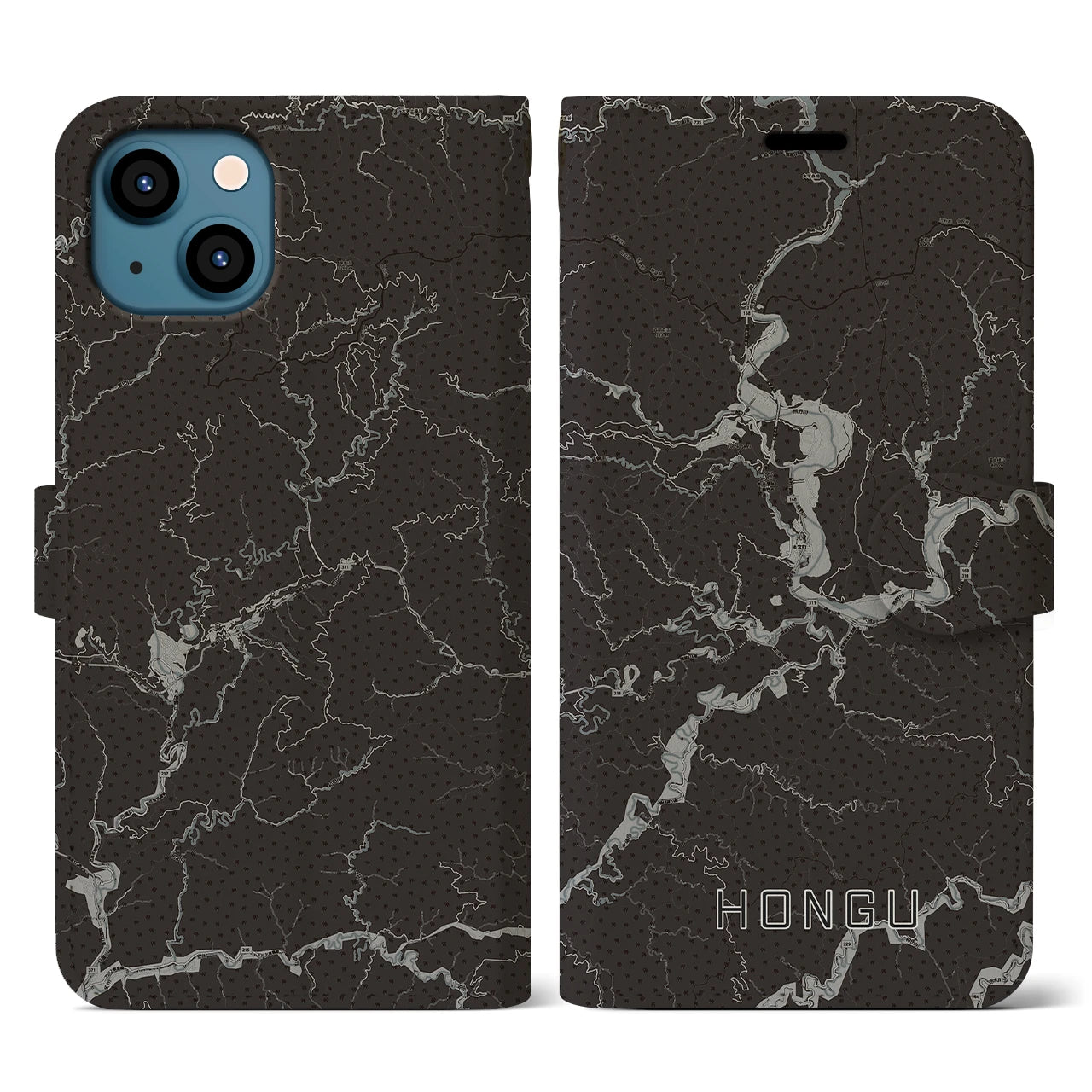 【本宮(和歌山県)】地図柄iPhoneケース(手帳タイプ)モノトーン・iPhone 13 用