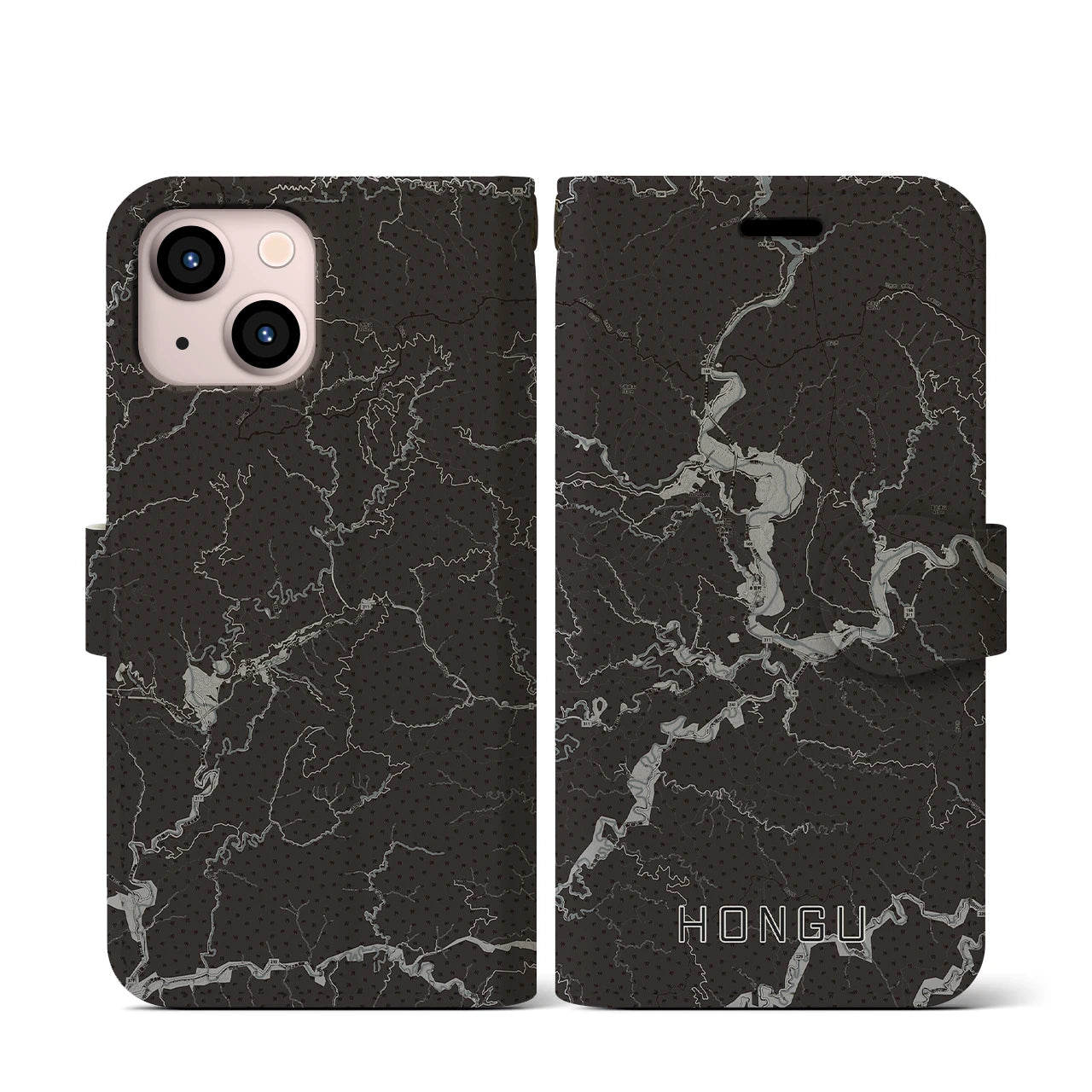 【本宮(和歌山県)】地図柄iPhoneケース(手帳タイプ)モノトーン・iPhone 13 mini 用