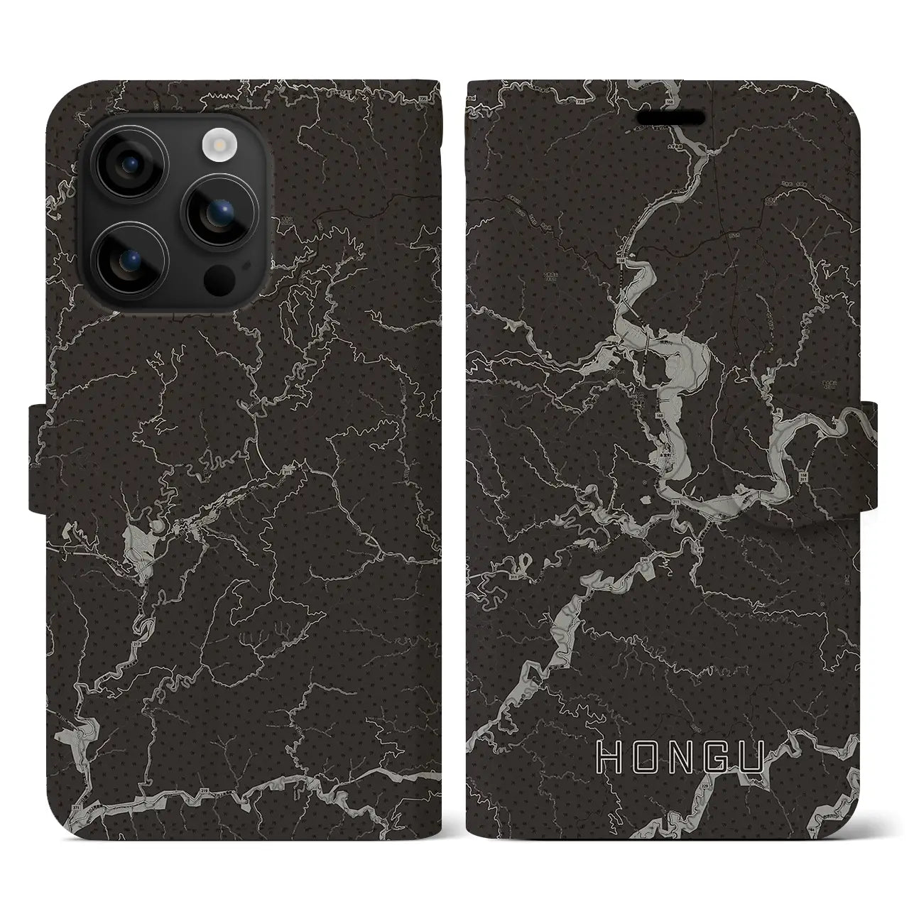 【本宮(和歌山県)】地図柄iPhoneケース(手帳タイプ)モノトーン・iPhone 16 用