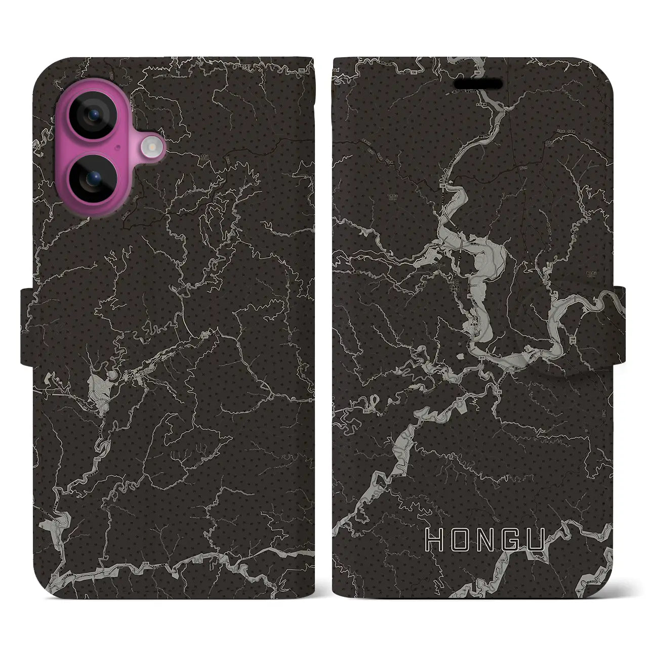 【本宮(和歌山県)】地図柄iPhoneケース(手帳タイプ)モノトーン・iPhone 16 Pro 用