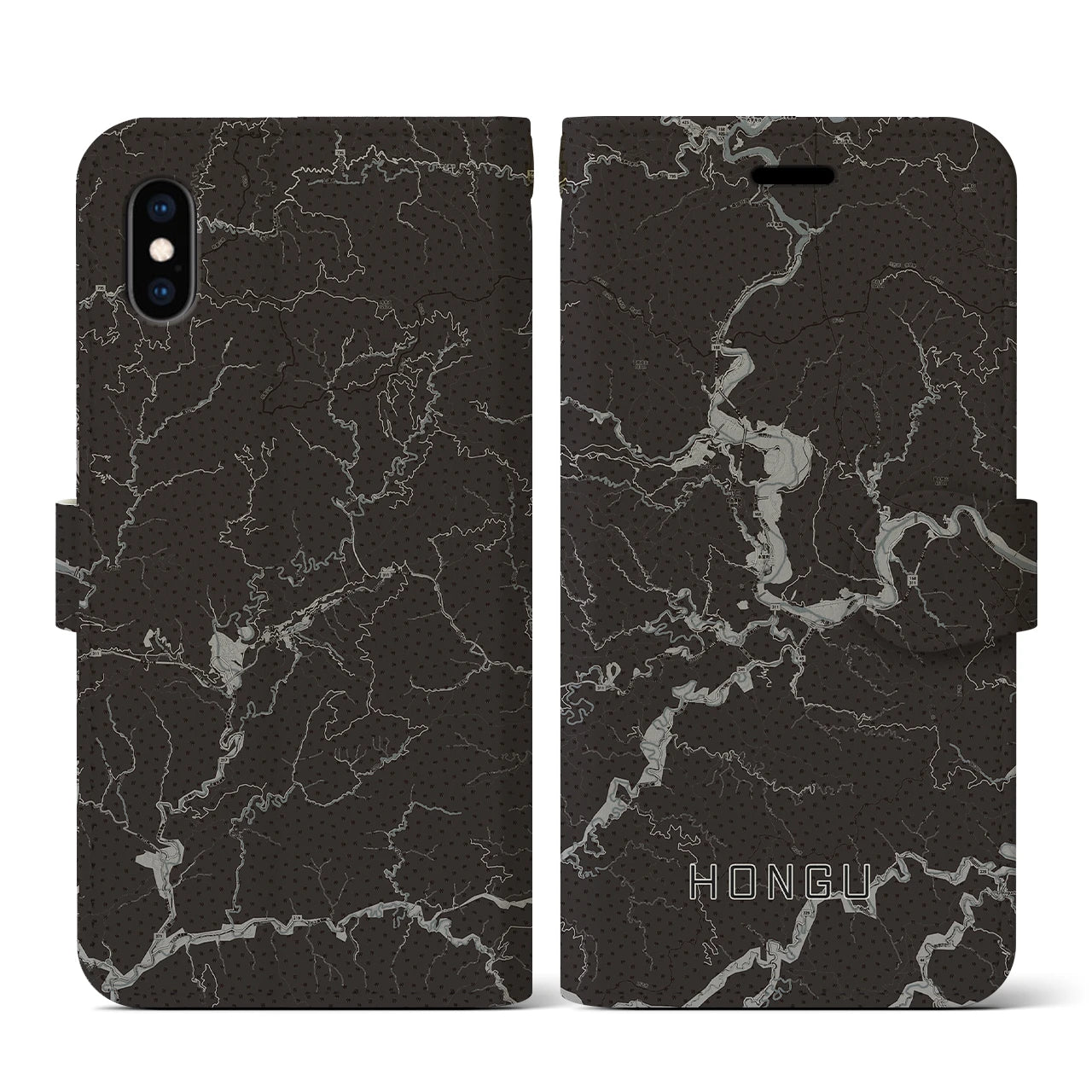 【本宮(和歌山県)】地図柄iPhoneケース(手帳タイプ)モノトーン・iPhone XS / X 用