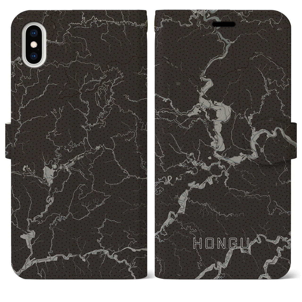 【本宮(和歌山県)】地図柄iPhoneケース(手帳タイプ)モノトーン・iPhone XS Max 用