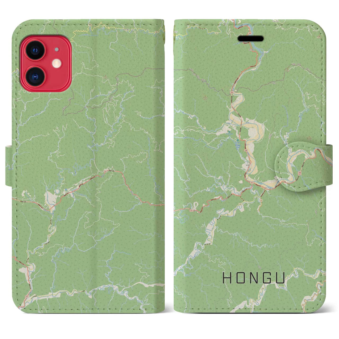 【本宮(和歌山県)】地図柄iPhoneケース(手帳タイプ)ナチュラル・iPhone 11 用