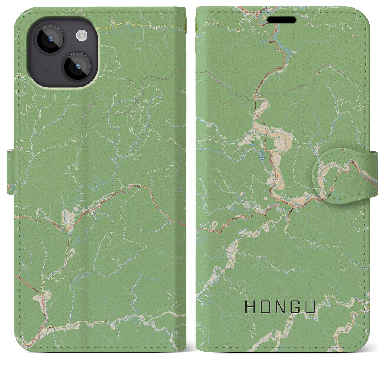 【本宮(和歌山県)】地図柄iPhoneケース(手帳タイプ)ナチュラル・iPhone 14 Plus 用
