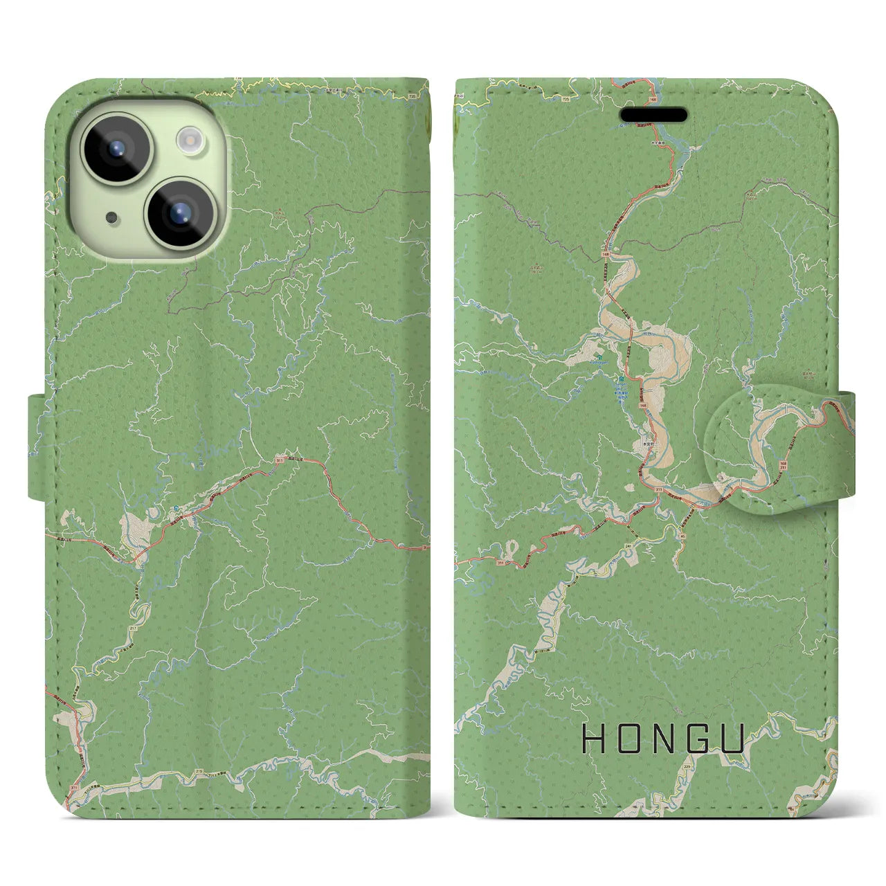 【本宮(和歌山県)】地図柄iPhoneケース(手帳タイプ)ナチュラル・iPhone 15 用