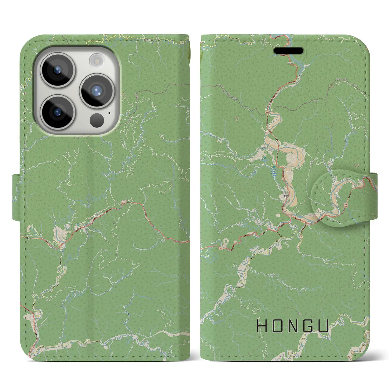 【本宮(和歌山県)】地図柄iPhoneケース(手帳タイプ)ナチュラル・iPhone 15 Pro 用
