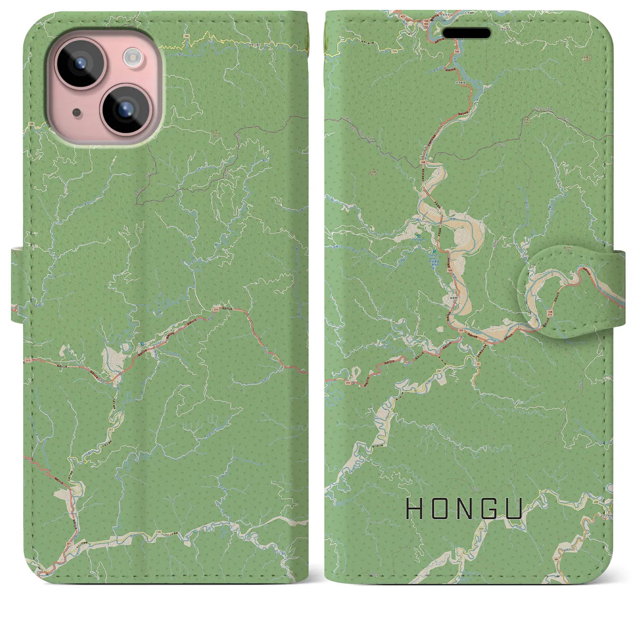 【本宮(和歌山県)】地図柄iPhoneケース(手帳タイプ)ナチュラル・iPhone 15 Plus 用