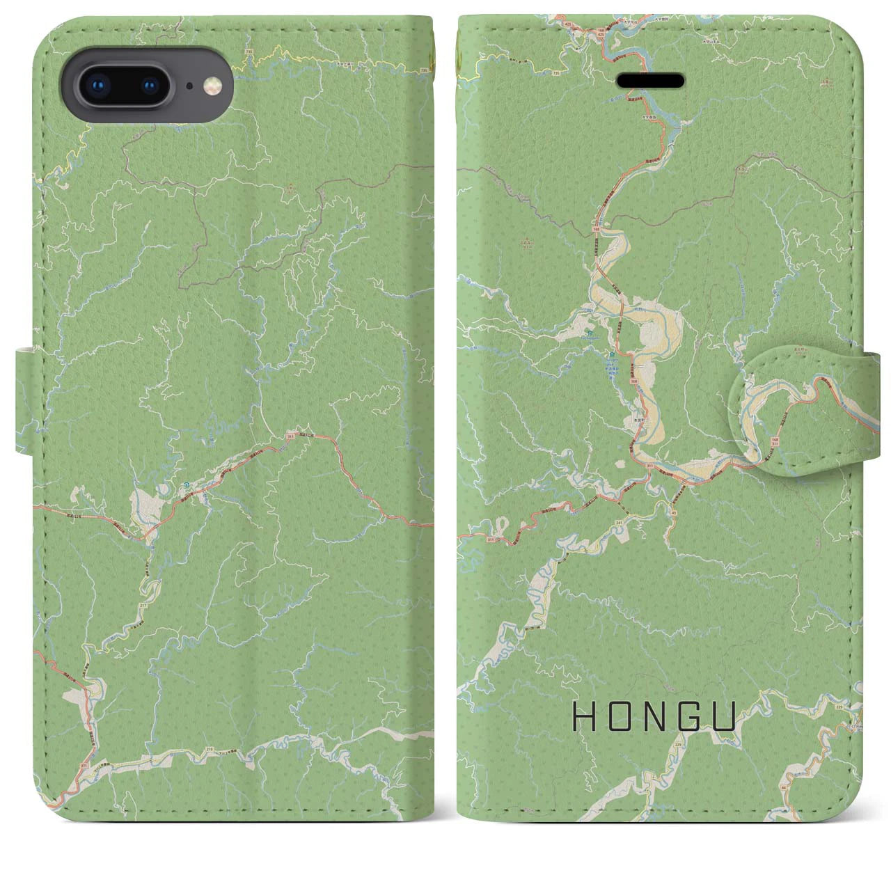 【本宮(和歌山県)】地図柄iPhoneケース(手帳タイプ)ナチュラル・iPhone 8Plus /7Plus / 6sPlus / 6Plus 用