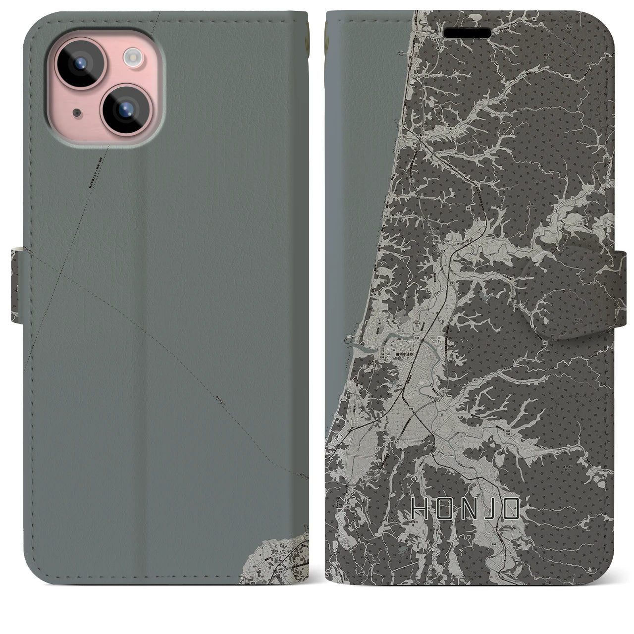 【本荘(秋田県)】地図柄iPhoneケース(手帳タイプ)