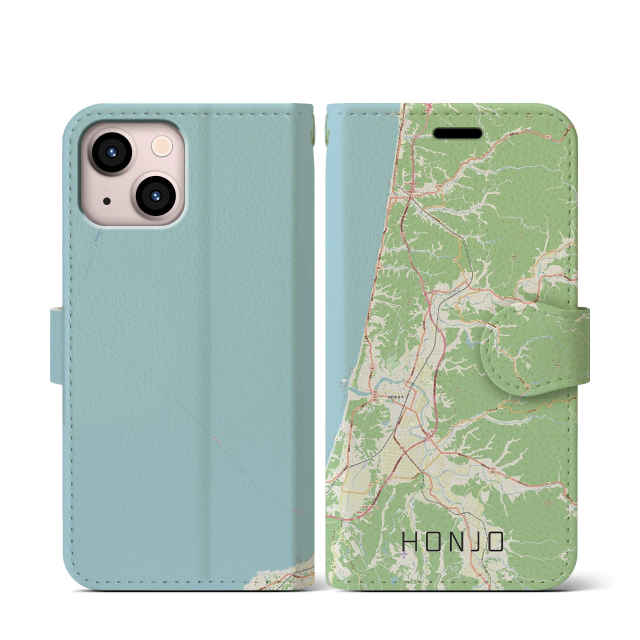 【本荘(秋田県)】地図柄iPhoneケース(手帳タイプ)ナチュラル・iPhone 13 mini 用