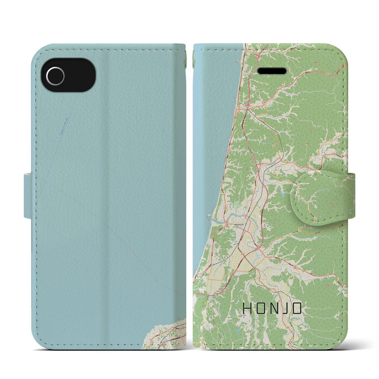 【本荘(秋田県)】地図柄iPhoneケース(手帳タイプ)ナチュラル・iPhone SE(第3 / 第2世代) / 8 / 7 / 6s / 6 用