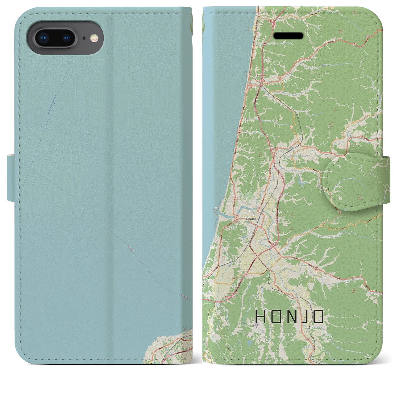 【本荘(秋田県)】地図柄iPhoneケース(手帳タイプ)ナチュラル・iPhone 8Plus /7Plus / 6sPlus / 6Plus 用