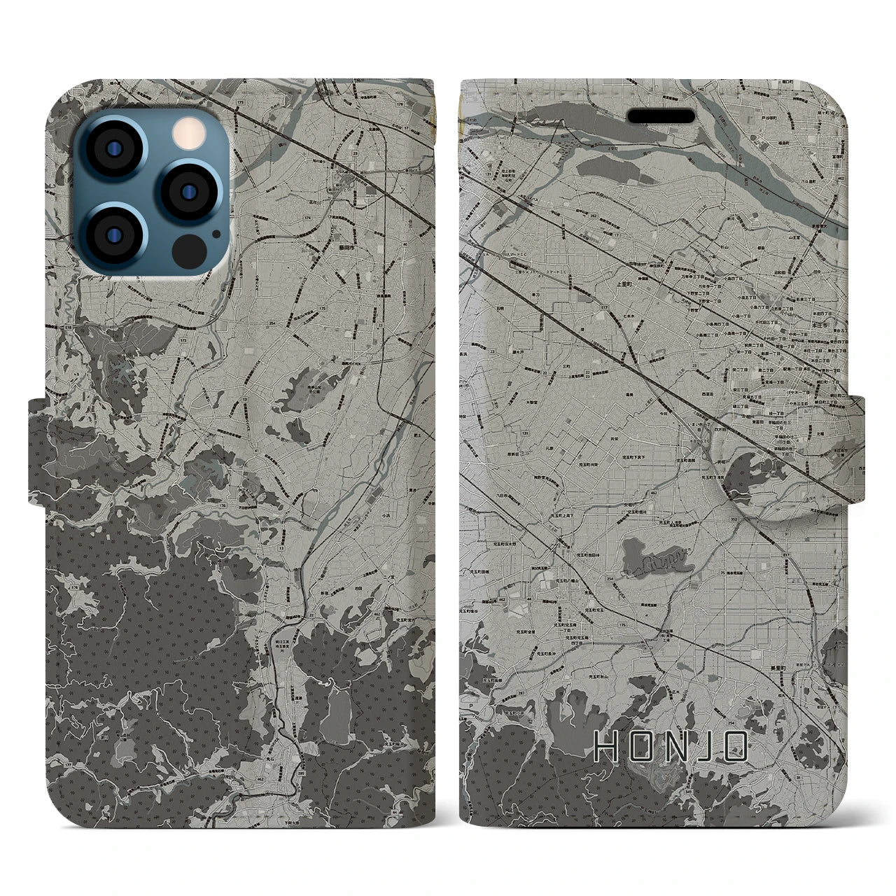 【本庄(埼玉県)】地図柄iPhoneケース(手帳タイプ)