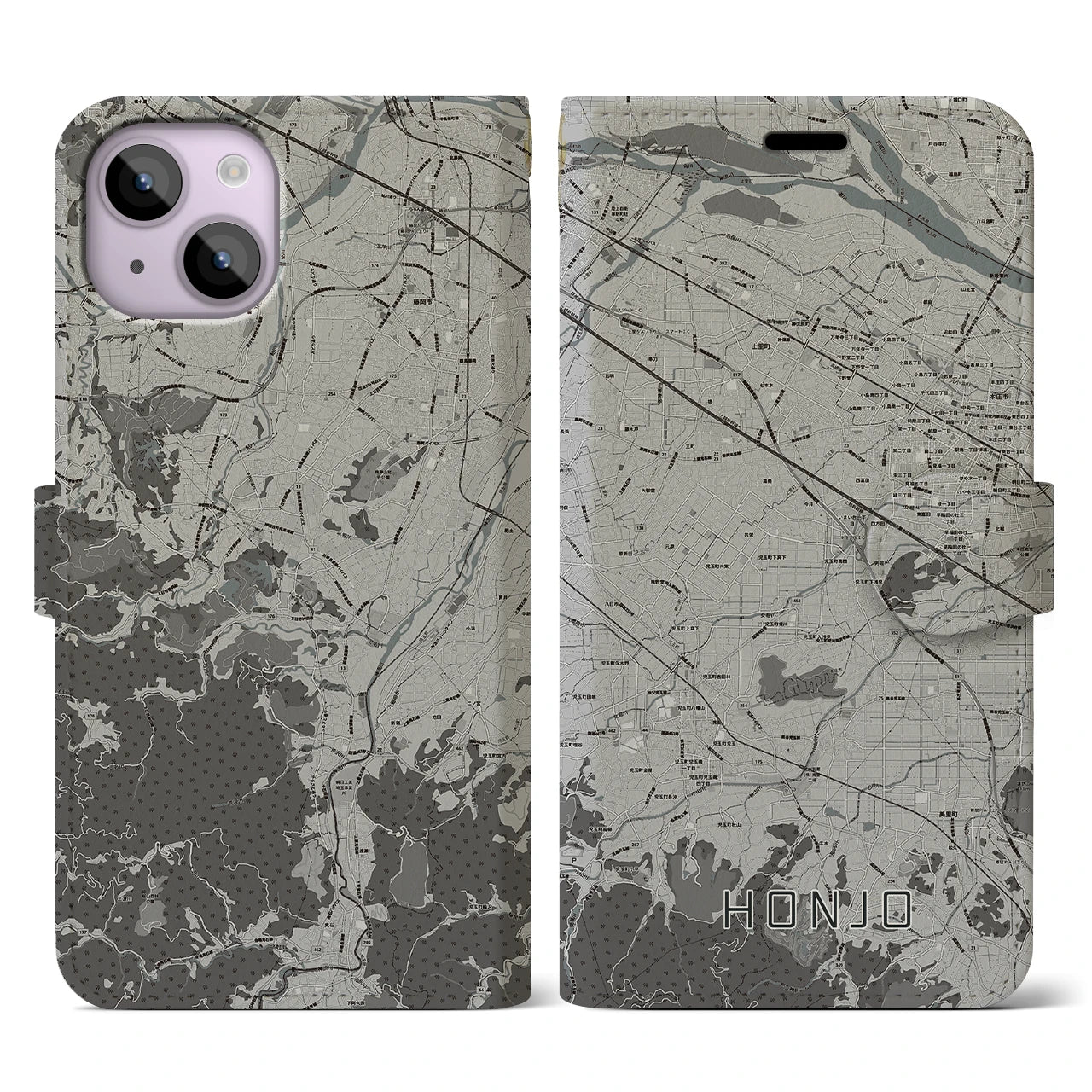 【本庄(埼玉県)】地図柄iPhoneケース(手帳タイプ)