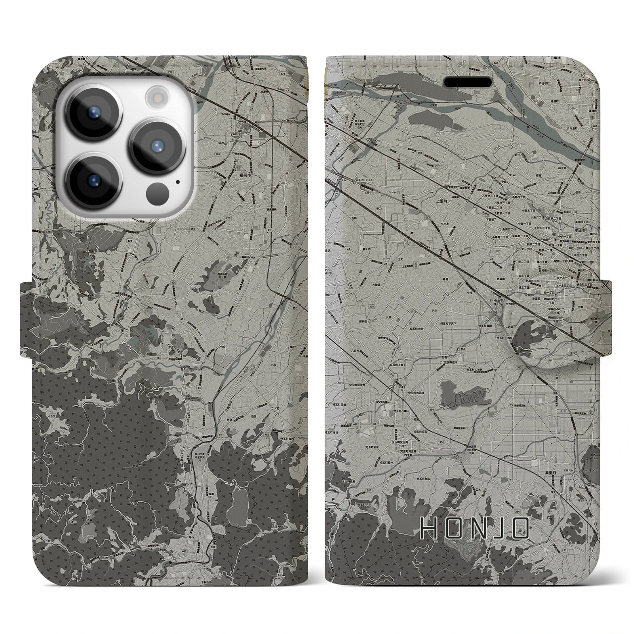 【本庄(埼玉県)】地図柄iPhoneケース(手帳タイプ)