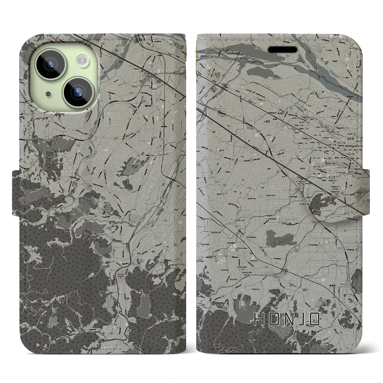 【本庄(埼玉県)】地図柄iPhoneケース(手帳タイプ)