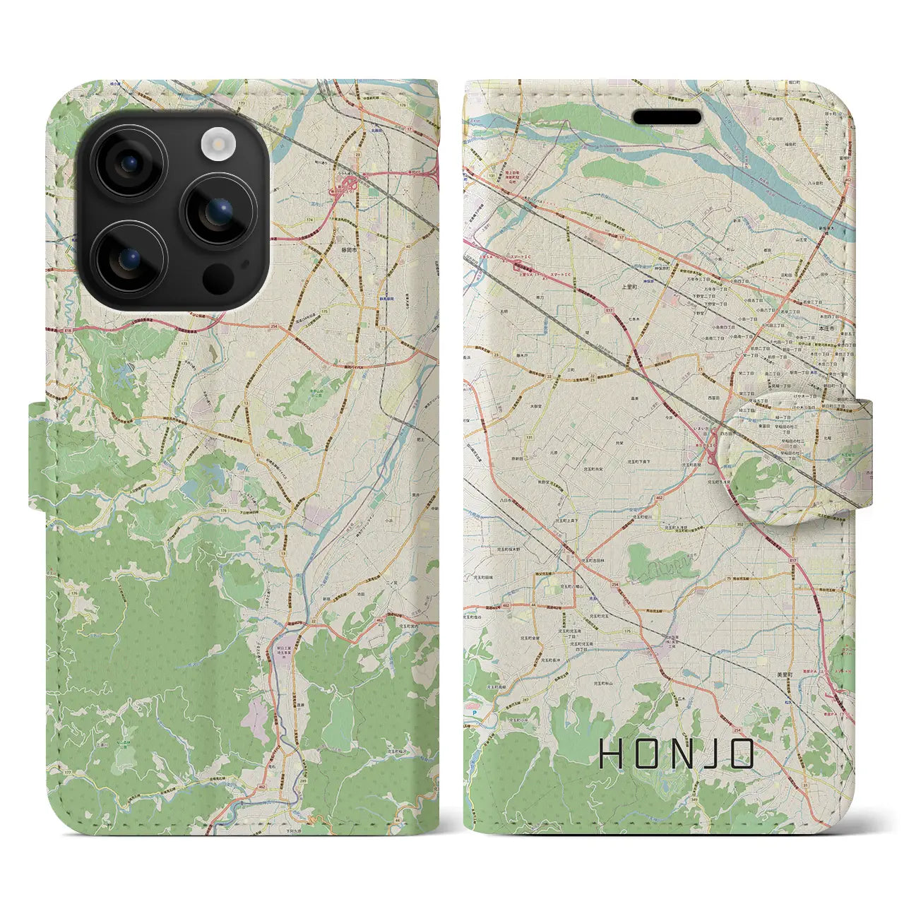 【本庄(埼玉県)】地図柄iPhoneケース(手帳タイプ)ナチュラル・iPhone 16 用