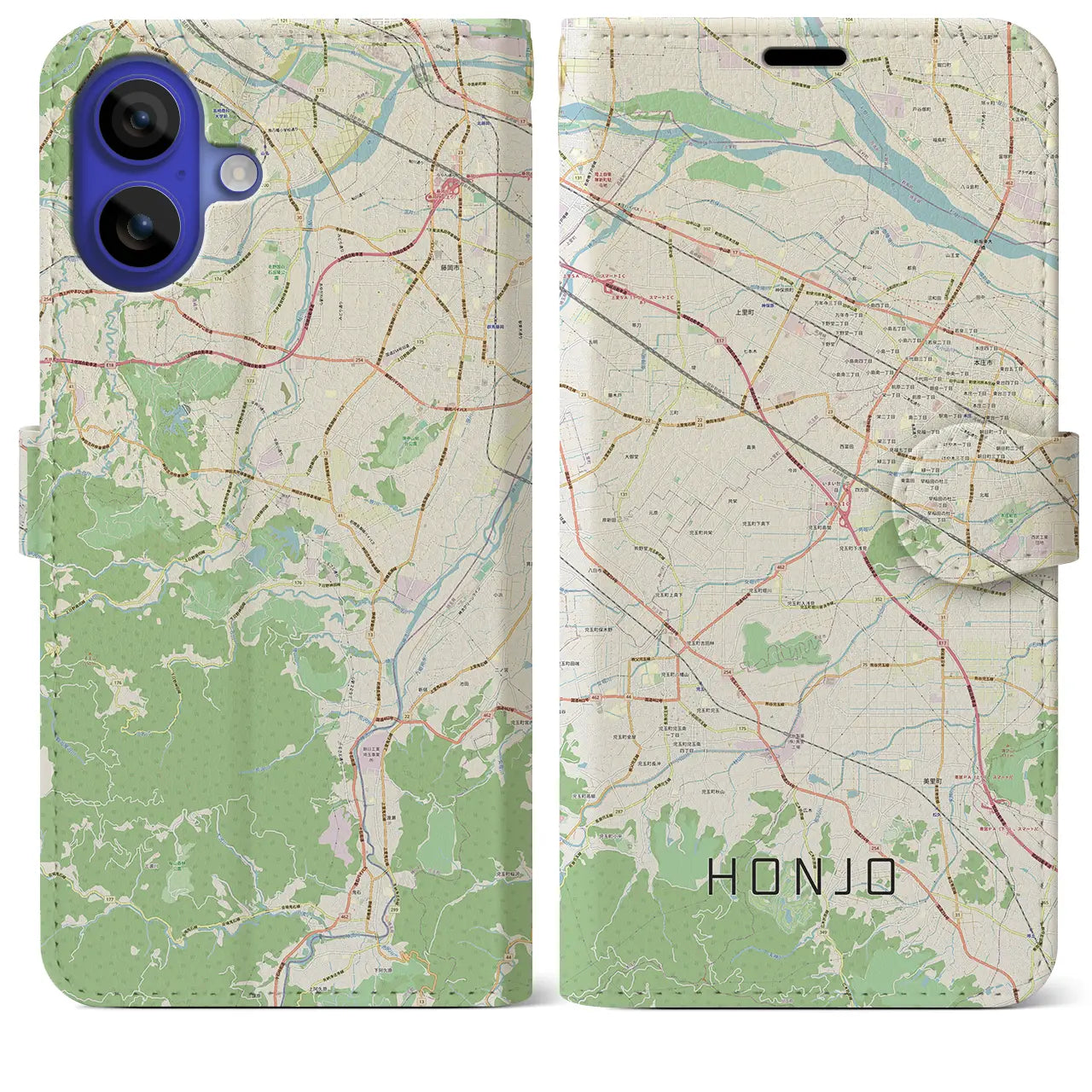【本庄(埼玉県)】地図柄iPhoneケース(手帳タイプ)ナチュラル・iPhone 16 Pro Max 用