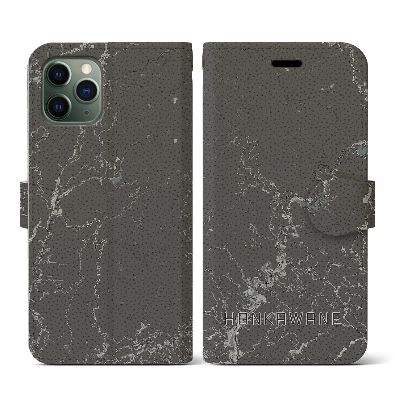 【本川根(静岡県)】地図柄iPhoneケース(手帳タイプ)モノトーン・iPhone 11 Pro 用