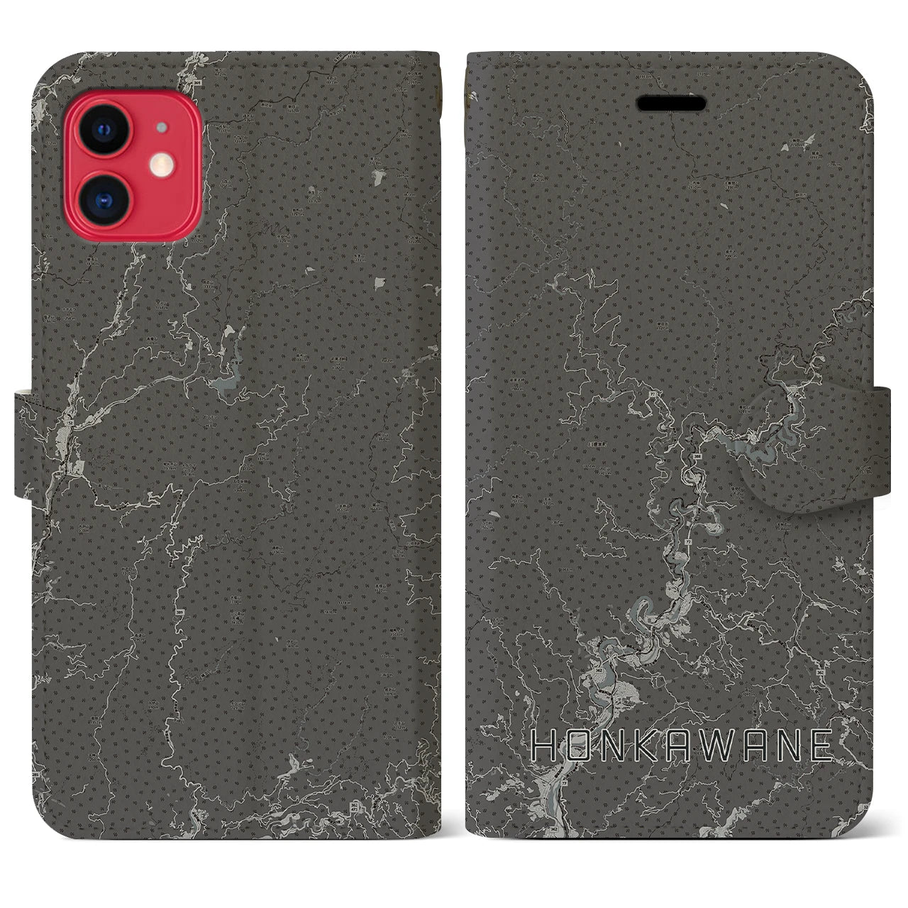 【本川根(静岡県)】地図柄iPhoneケース(手帳タイプ)モノトーン・iPhone 11 用