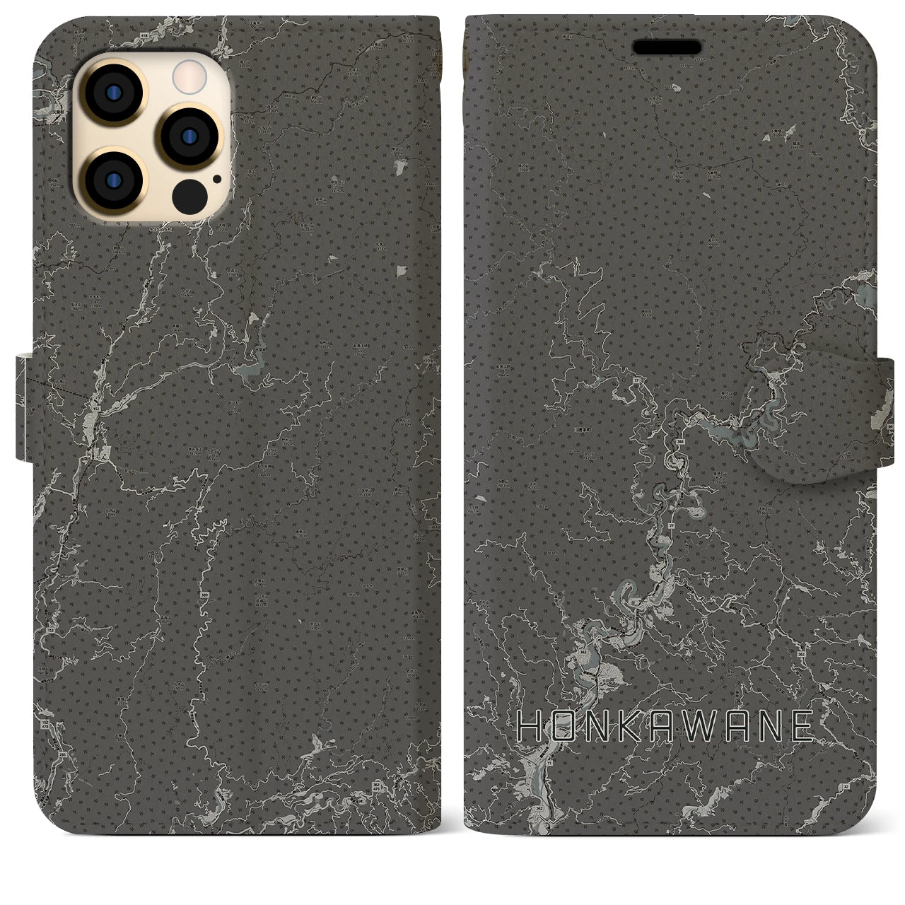 【本川根(静岡県)】地図柄iPhoneケース(手帳タイプ)モノトーン・iPhone 12 Pro Max 用