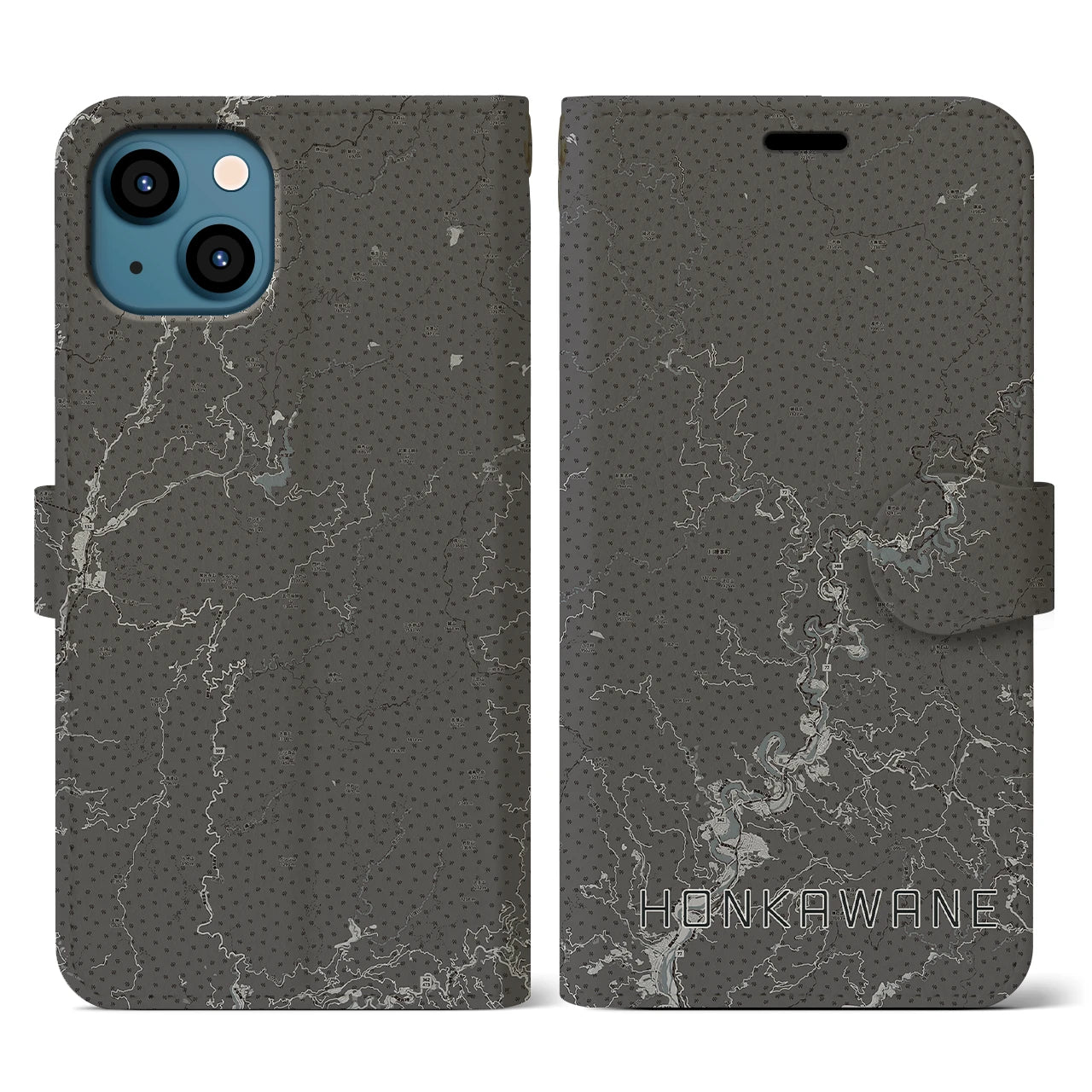 【本川根(静岡県)】地図柄iPhoneケース(手帳タイプ)モノトーン・iPhone 13 用