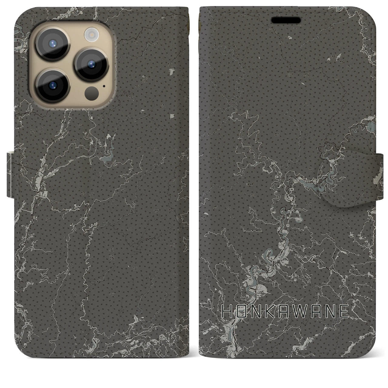 【本川根(静岡県)】地図柄iPhoneケース(手帳タイプ)モノトーン・iPhone 14 Pro Max 用